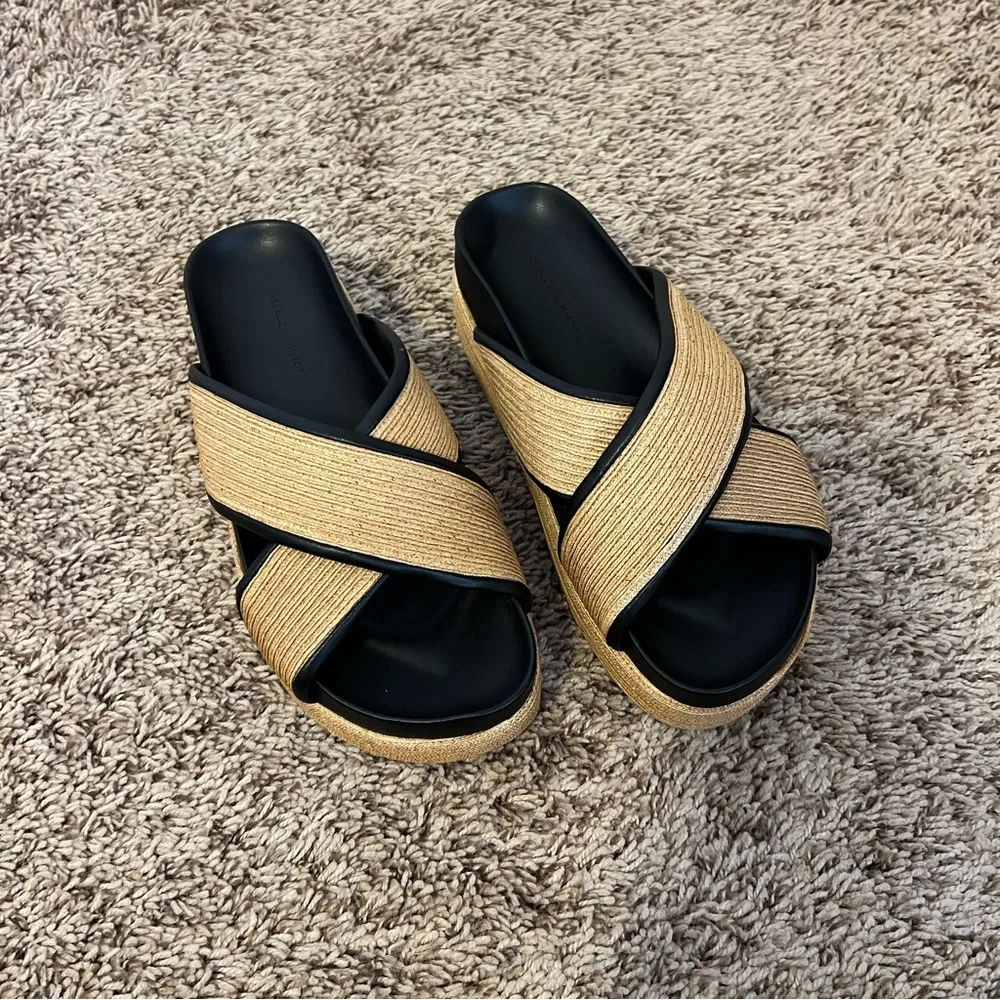 Rebecca Minkoff Black and Tan Platform Sandals